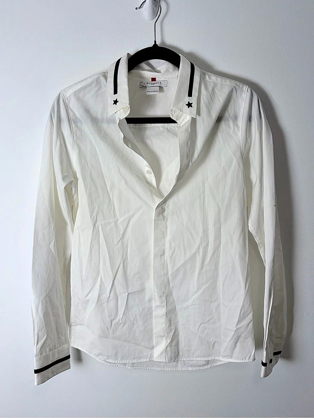 Givenchy Kids White Black Star Collar Cotton Button Front Shirt 12+